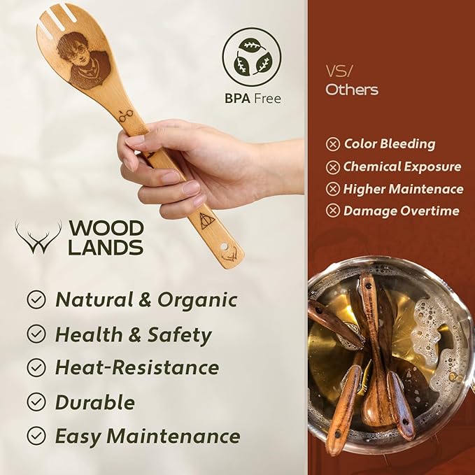 Wooden Spoons for Cooking - 6-Piece Wooden Utensil Set with Spatulas & Spoons, Heat-Resistant, Eco-Friendly Kitchen Utensils for Non-Stick Cookware (Harry Potter)