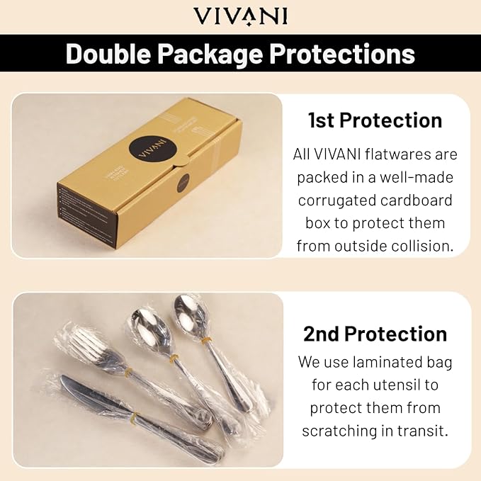 VIVANI 16 Piece Heavy Silverware Set, Forged Flatware Set with Steak Knives, Premium Stainless Steel Cutlery Set for 4, for Kitchen, Home, Wedding, Party, Mirror Polished and Dishwasher Safe