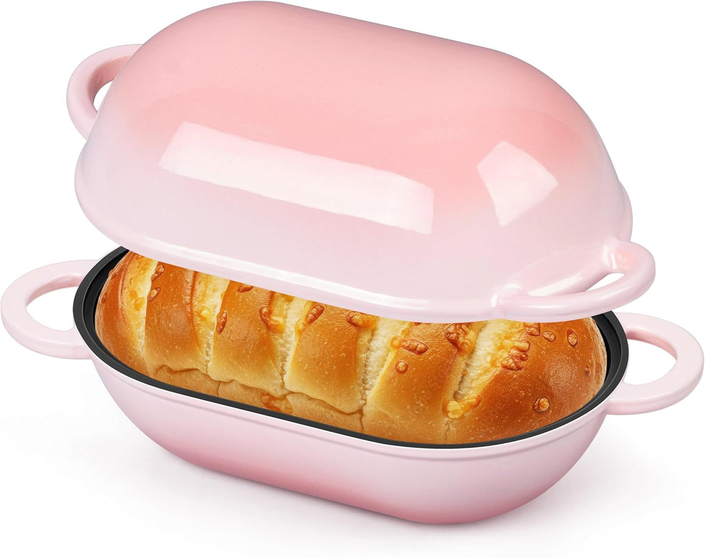 Homikit Enameled Cast Iron Dutch Oven for Bread Baking, 2.8 QT Oval Bread Oven Pot with Lid, Cast Iron Dutch Oven Loaf Sourdough Pan for Roasting Cooking, Pink & Heavy Duty