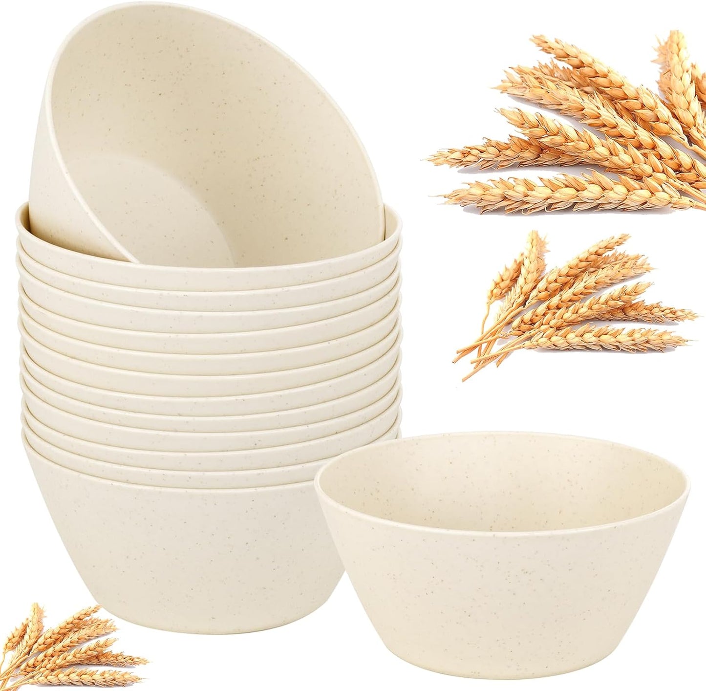 supernal 12PCS Beige Wheat Straw Bowls - Unbreakable Reusable Plastic Bowl,Fridge & Dishwasher Safe Soup Bowl,Lightweight Beige Disposable Bowls for Catering,Weddings,Cereal,Salad,Ramen