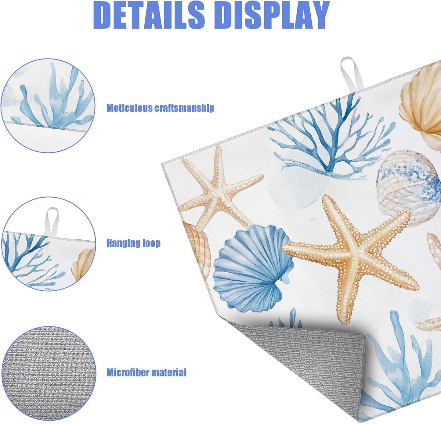 Beach Seashell Starfish Dish Drying Mat for Kitchen Counter Nautical Coastal Drying Pad Absorbent Reversible Dish Drainer Rack Mats Draining Pad