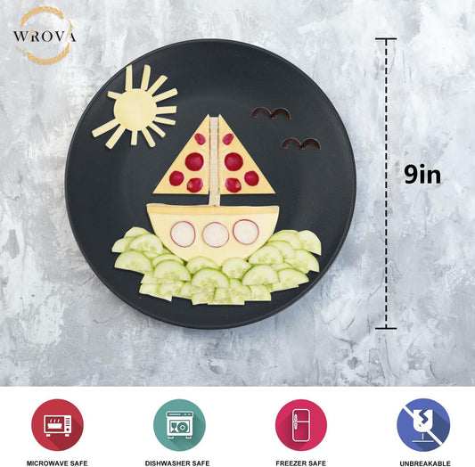 Wrova Wheat Straw Dinner Plates 9 Inch Unbreakable Set of 8 - Dishwasher & Microwave Safe Plastic Plates Reusable - Lightweight Plates for Kitchen,Camping,Apartment,Dorm,RV,Party - Black to Grey