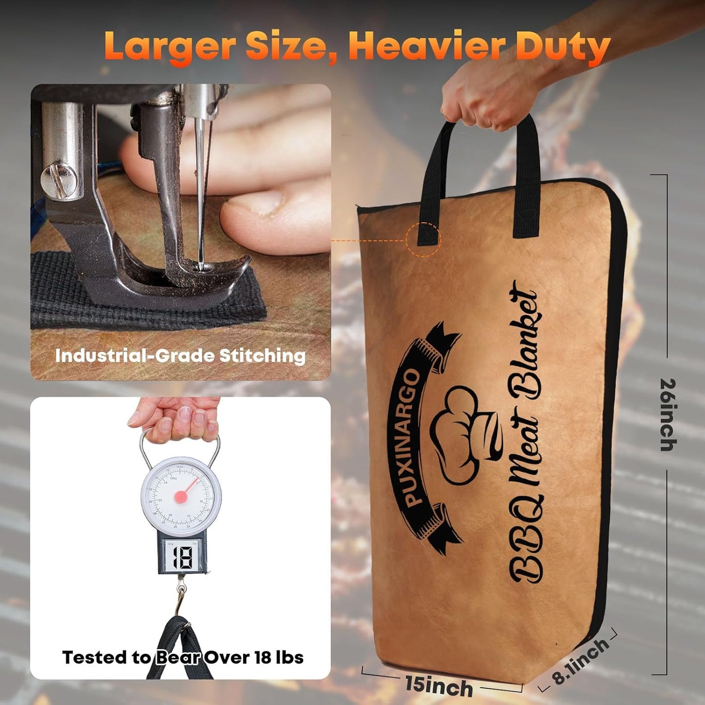 BBQ Blanket for Resting Meat, Puxinargo Brisket Blanket Meat Resting Bag for Smoking, Grilling Meat Insulated Resting Bag with Wide Mouth & Reinforced Handles for Large Brisket/Turkey, Extra Large 26"