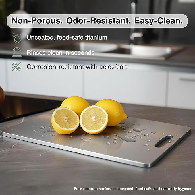 Titanium Cutting Boards For Kitchen, 2 mm Thick, 18 x 12 in 100% Pure Titanium Cutting Board, Stays Flat & Stable, Quieter, Less Vibration, Dishwasher Safe, Reversible, for Meat, Fish & Veg, BBQ Prep.