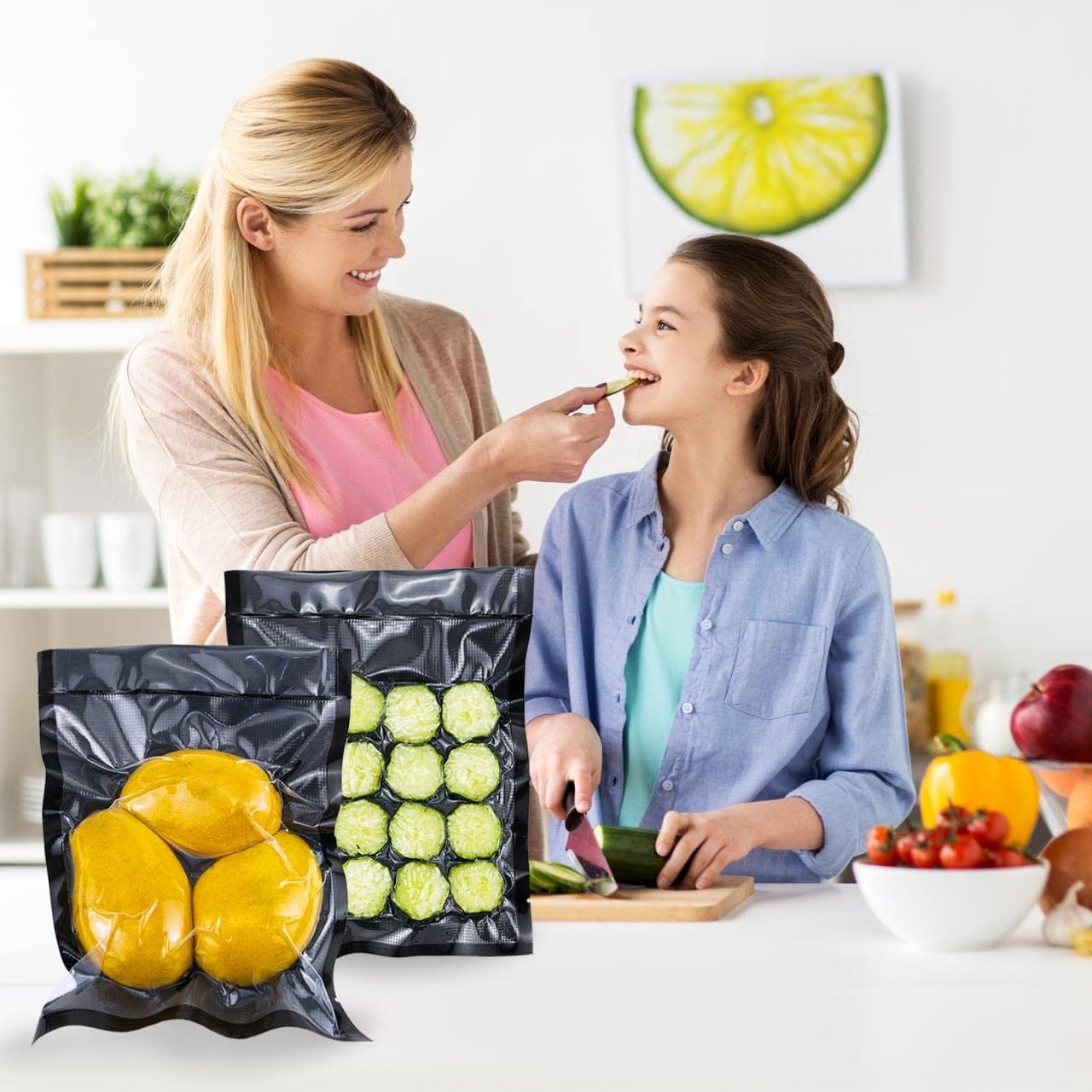 CANLENPK Vacuum Sealer Bags, Food Storage Bag, Seal Meal Snack Fruit Nut, Boil Steam Heat Freeze Sous Vide Food Sealable Bags (Black Back, 20x30cm,50Bag)