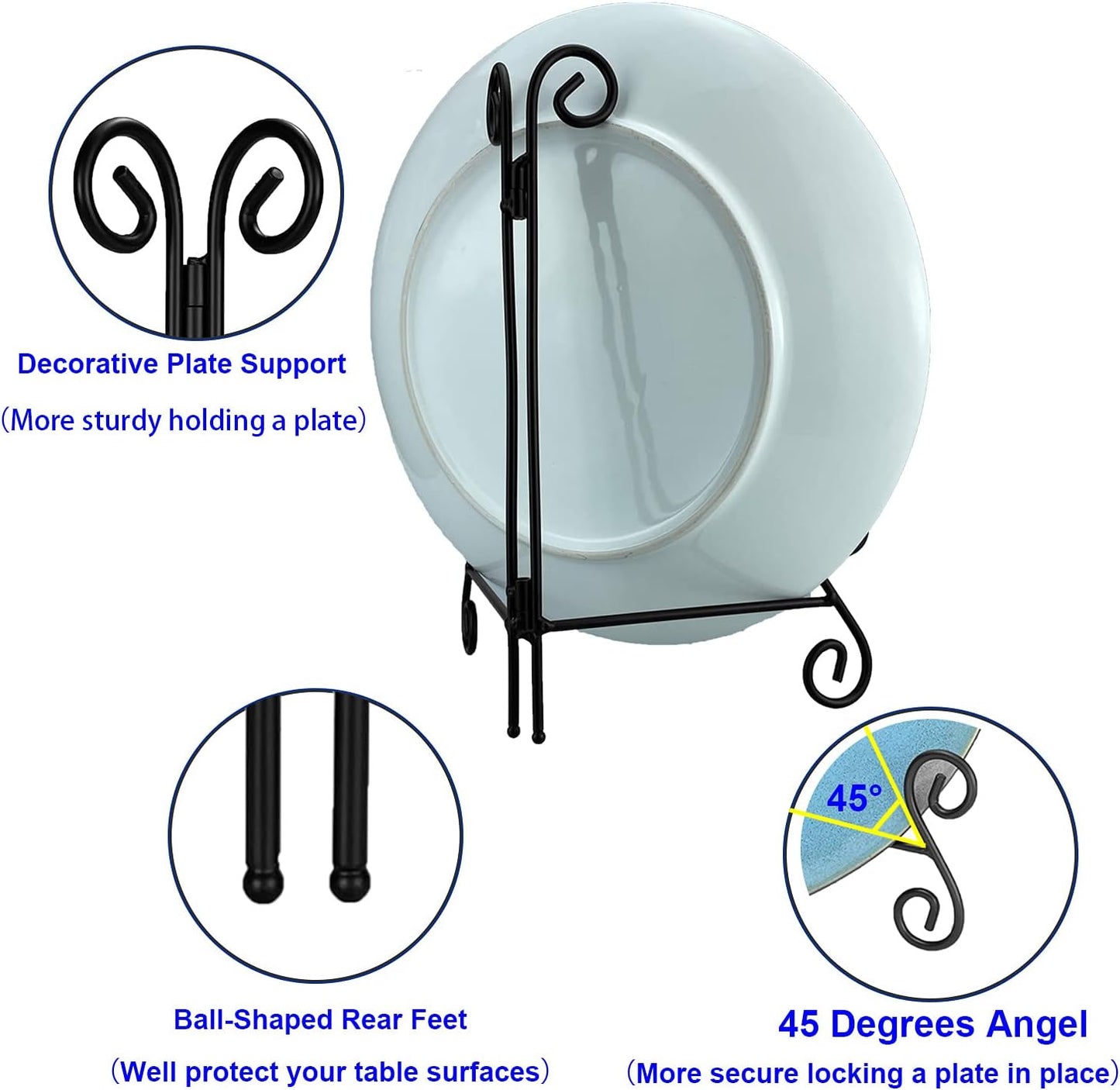 Plate Stand, 8 Inch Plate Holder Display Stand 1 Pack, Black Metal Picture Stand Picture Frame Easel for Home Office Exhibition Reception