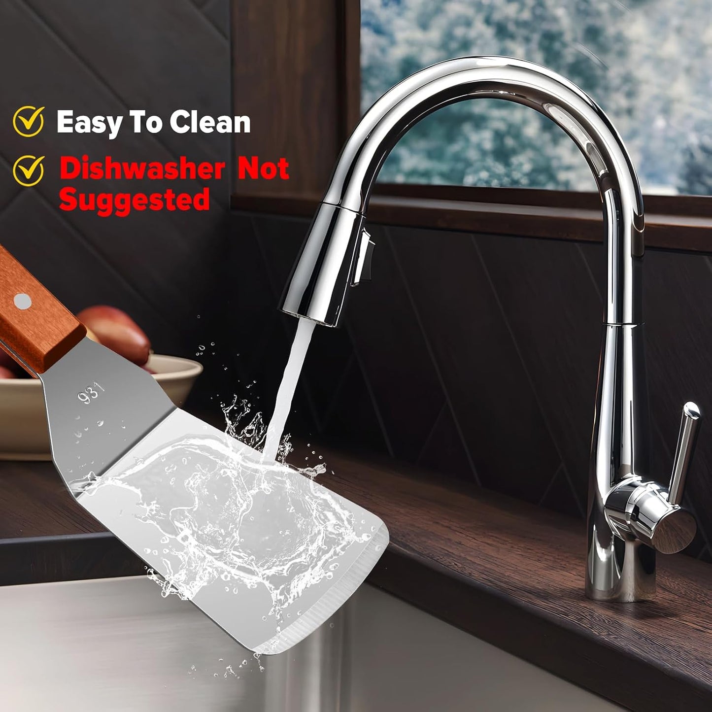 Metal Spatula Set for Kitchen Use,2Pcs Large Stainless Steel Spatulas for Cast Iron Skillet,Wood Handle Wok Flat Top Grill Griddle Spatula Turner Flipper Utensil Set for Burgers Pancake Egg Fish BBQ