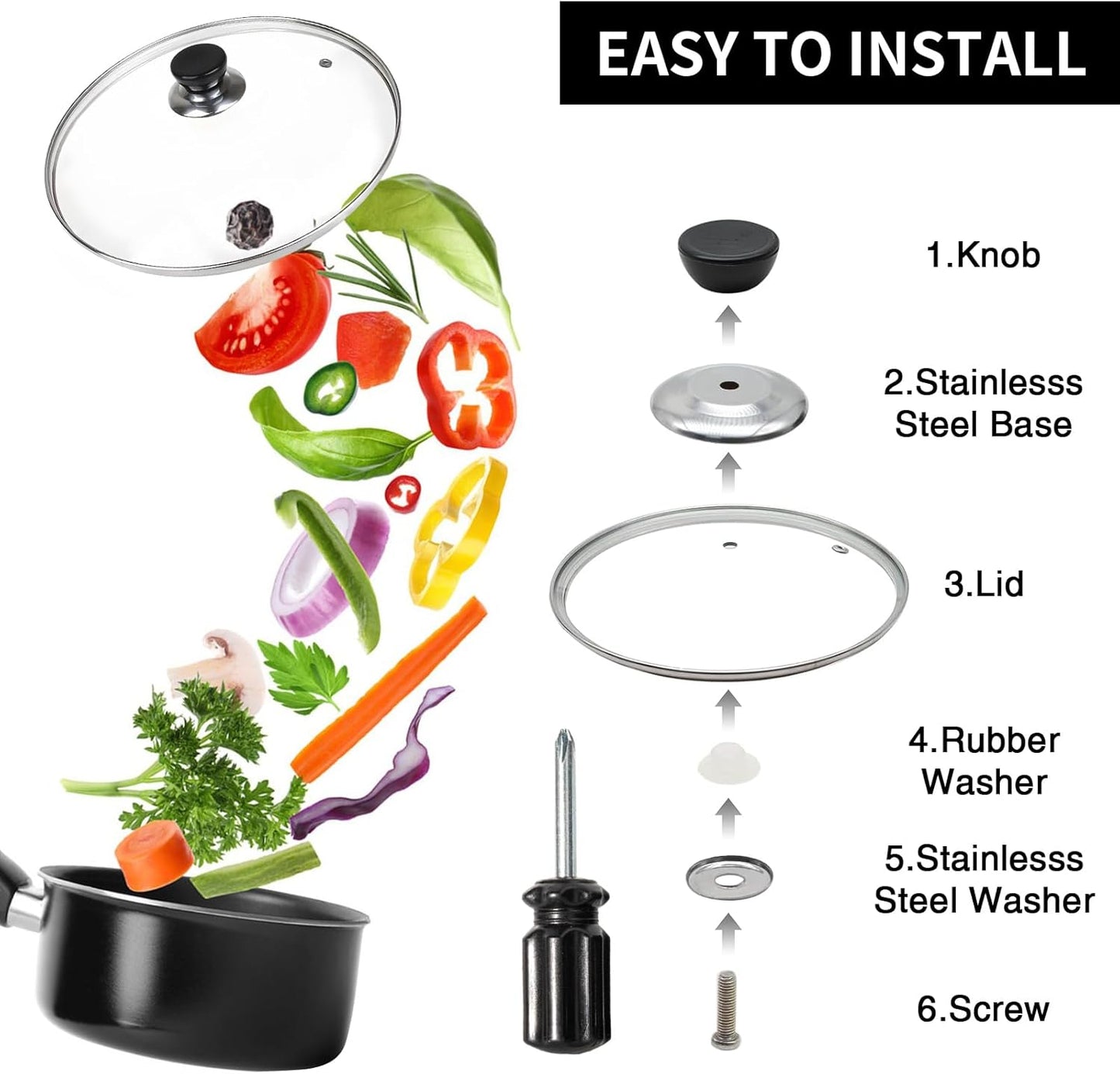 12 Inch Pan Lid, 12 Inch Frying Pan Lids, Tempered Glass Cast Iron Lid for Skillets, Fry Pan, Wok Pot (12 inch)