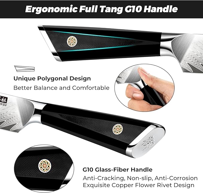 SHAN ZU Damascus Chef Knife 6 inch,67-Layer Japanese Steel 10Cr15CoMoV Kitchen Knife, High Carbon Super Sharp Japanese Chef Knife, All Purpose Professional Kitchen Utility Petty Knives with G10 Handle