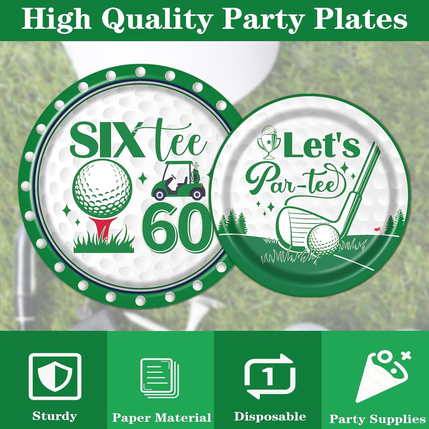 Rakuto Golf 60th Birthday Tableware Decorations for Men, Golf Theme Sixtee Birthday Party Plates Napkins and Forks, Disposable Paper Plates Supplies Decor Serves 24