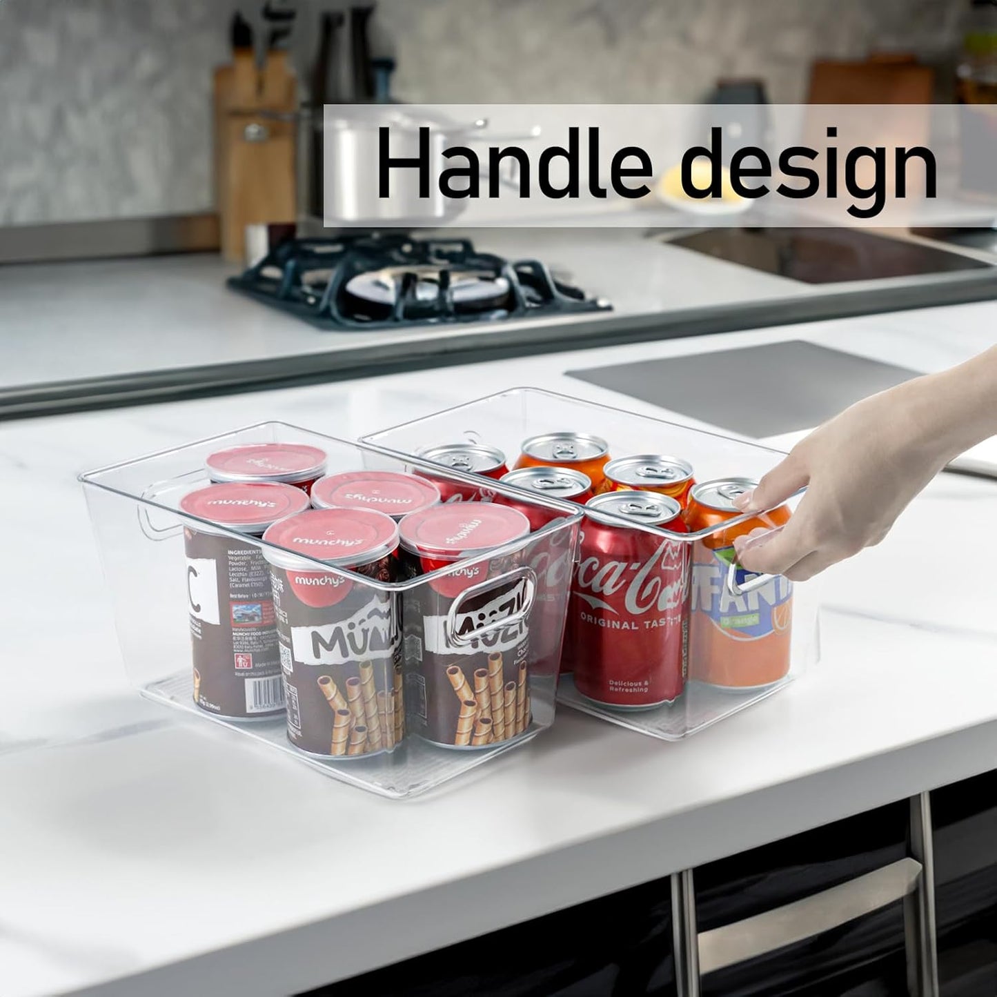 6pcs Plastic Storage Bin 2-Size Clear Storage Containers for Kitchen Pantry Organization and Storage Bins, Organizing Bins with Built in Handles, Cabinet Organizers, Clear