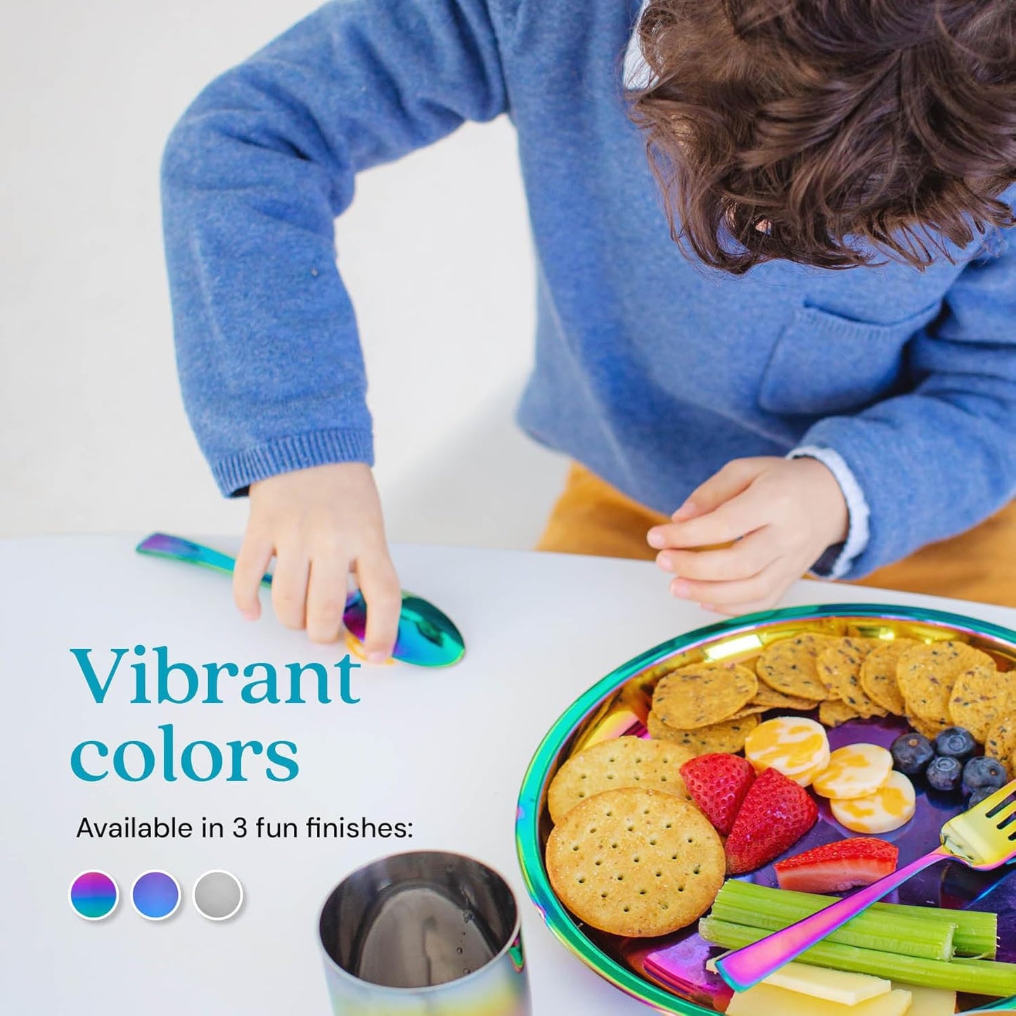 Ahimsa Stainless Steel Kids Plates - 9" Round Rainbow Toddler Plates, Non Toxic Plate, BPA Free & Dishwasher Safe (Single)