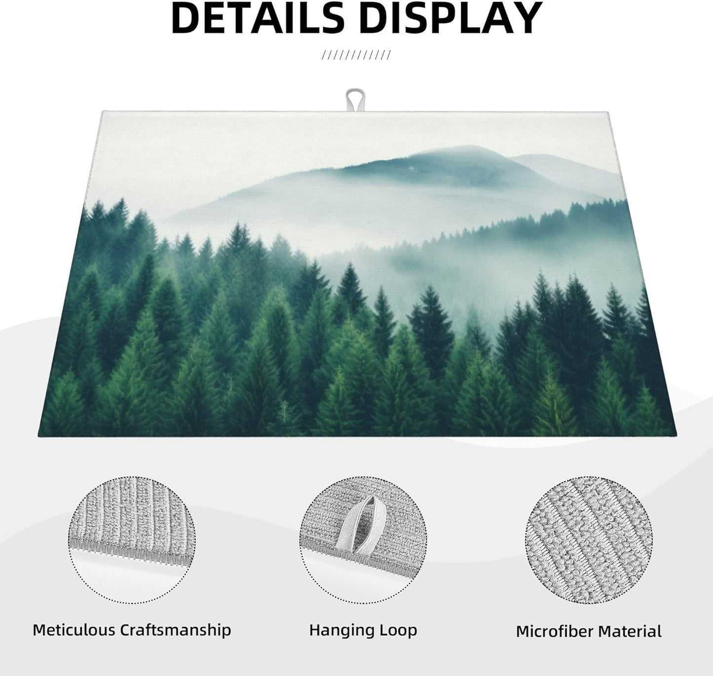 Forest Trees Mountain Dish Drying Mat 18x24 Inch, Microfiber Absorbent Fast Dry Mat Large Dish Mat Drying Kitchen Mat, Kitchen Drying Pad for Kitchen Counter Coffee Bar Decor Gifts