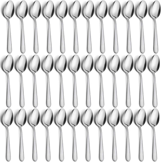 36-Piece Dinner Spoons Set, Funnydin 6.7" Stainless Steel Spoons Silverware, Durable Dessert Spoons, Table Spoon Use for Home, Kitchen and Restaurant - Mirror Polished, Dishwasher Safe