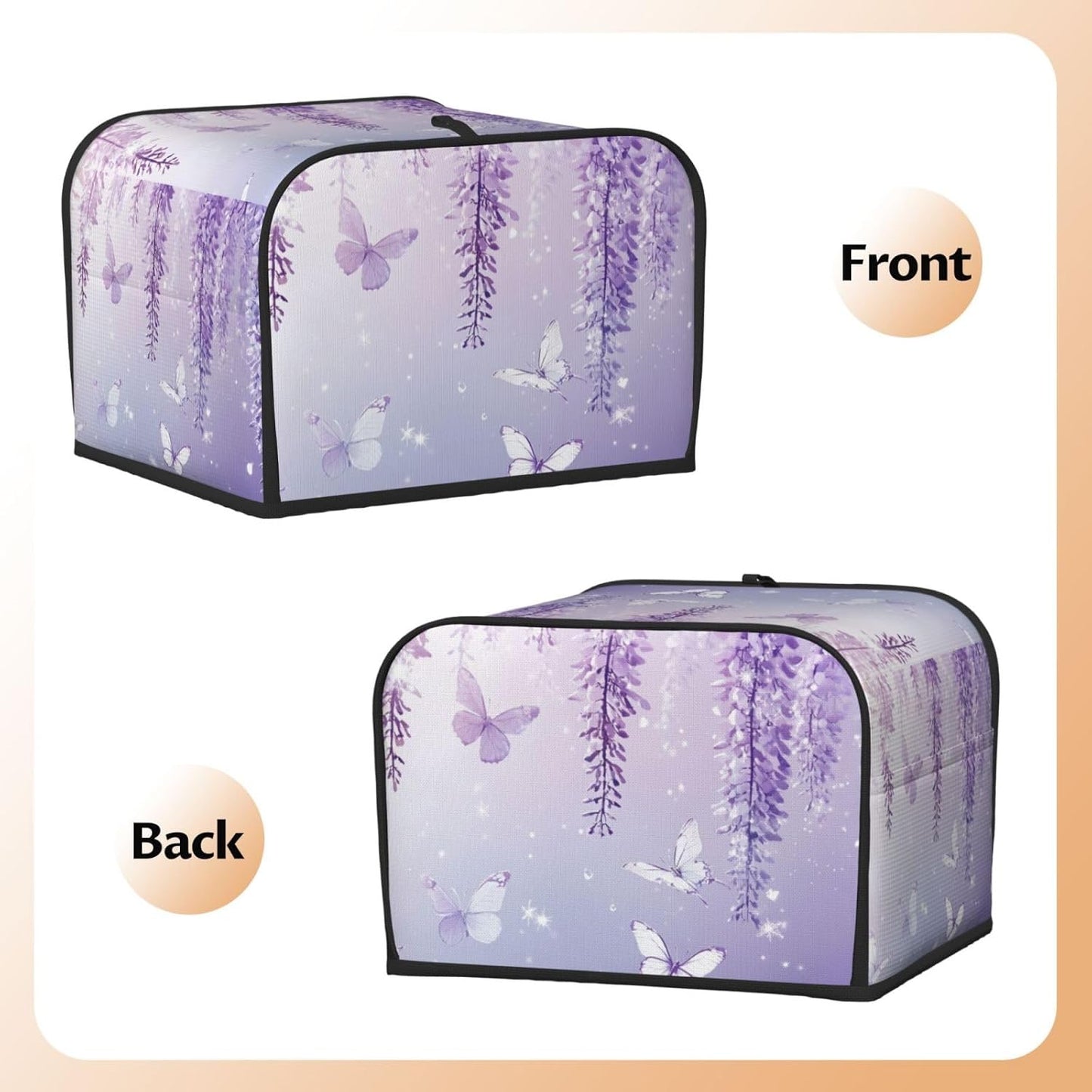 Toaster Cover 4 Slice Lavender Butterfly Light Purple Flower Kitchen Small Appliance Covers with Pockets Dust and Fingerprint Protection