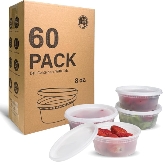 EASYTRIP [60 sets] 8oz Deli Containers with Lids，Food Storage Container with airtight lid，Plastic Soup Containers with Lids Meal Prep/BPA Free/Freezer Safe/Dishwasher Safe/Microwave Safe/Stackable