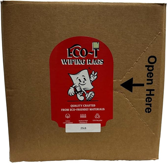 25Lb Box Eco-T Paint Rags - White T-Shirt Material, 100% Recycled, Eco-Friendly, High Absorbency, Low Lint, Low-Cost, Painting and Cleaning Cloth