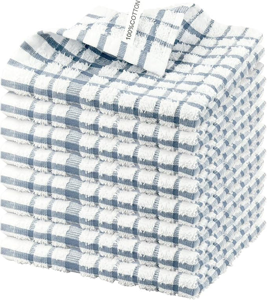Nialnant 8 Pack Kitchen Towels and Dishcloths Sets,100% Cotton Soft Absorbent Quick Drying Dish Towels for Kitchen,Washing Dishes-Little Blue Plaid,12 x 12 in