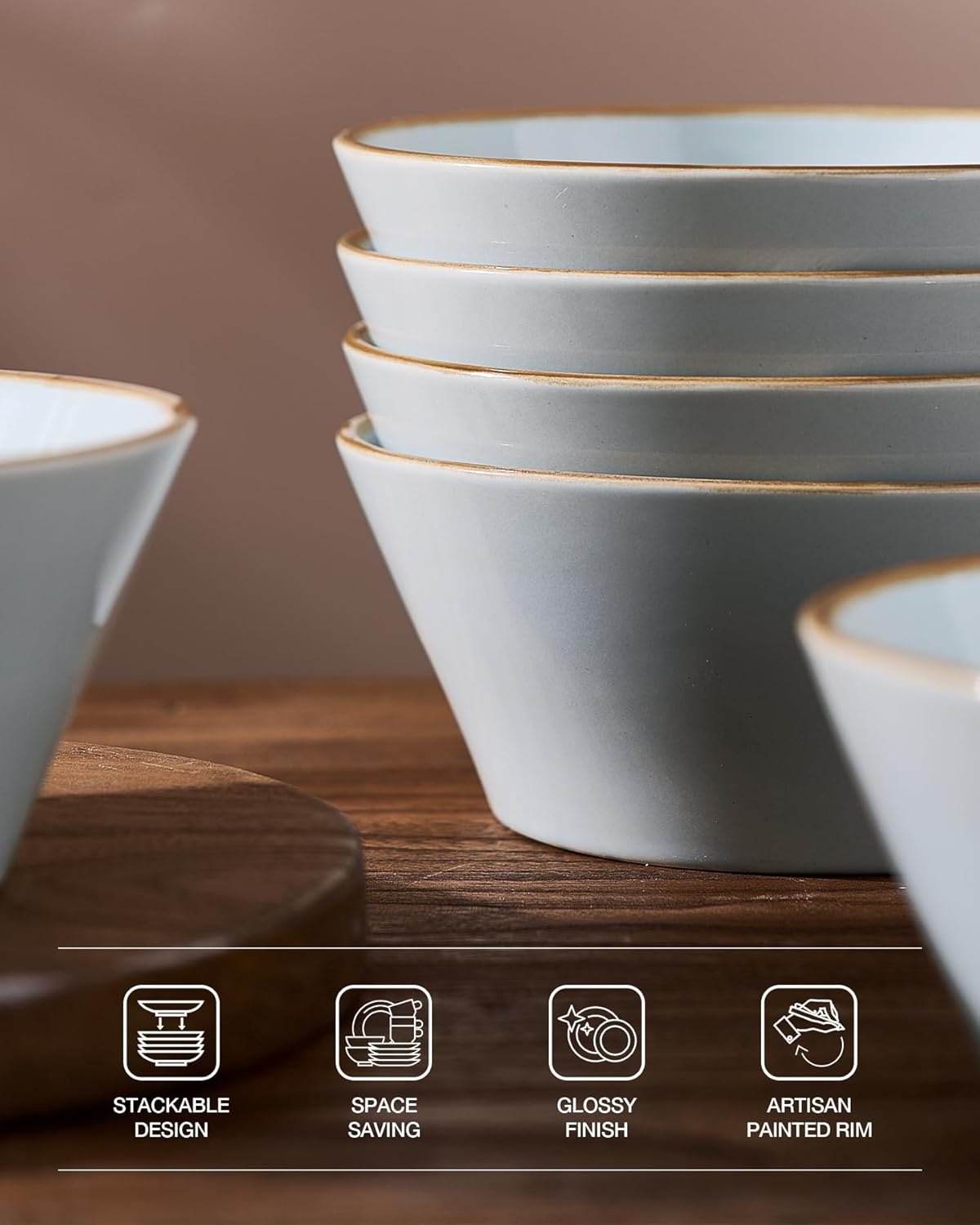 Famiware Saturn Dinnerware Sets, Plates and Bowls Sets for 4, 12 Pieces Stoneware Dish Set - Chip and Scratch Resistant, Microwave and Dishwasher Safe Tableware Set, Light Blue with Rim