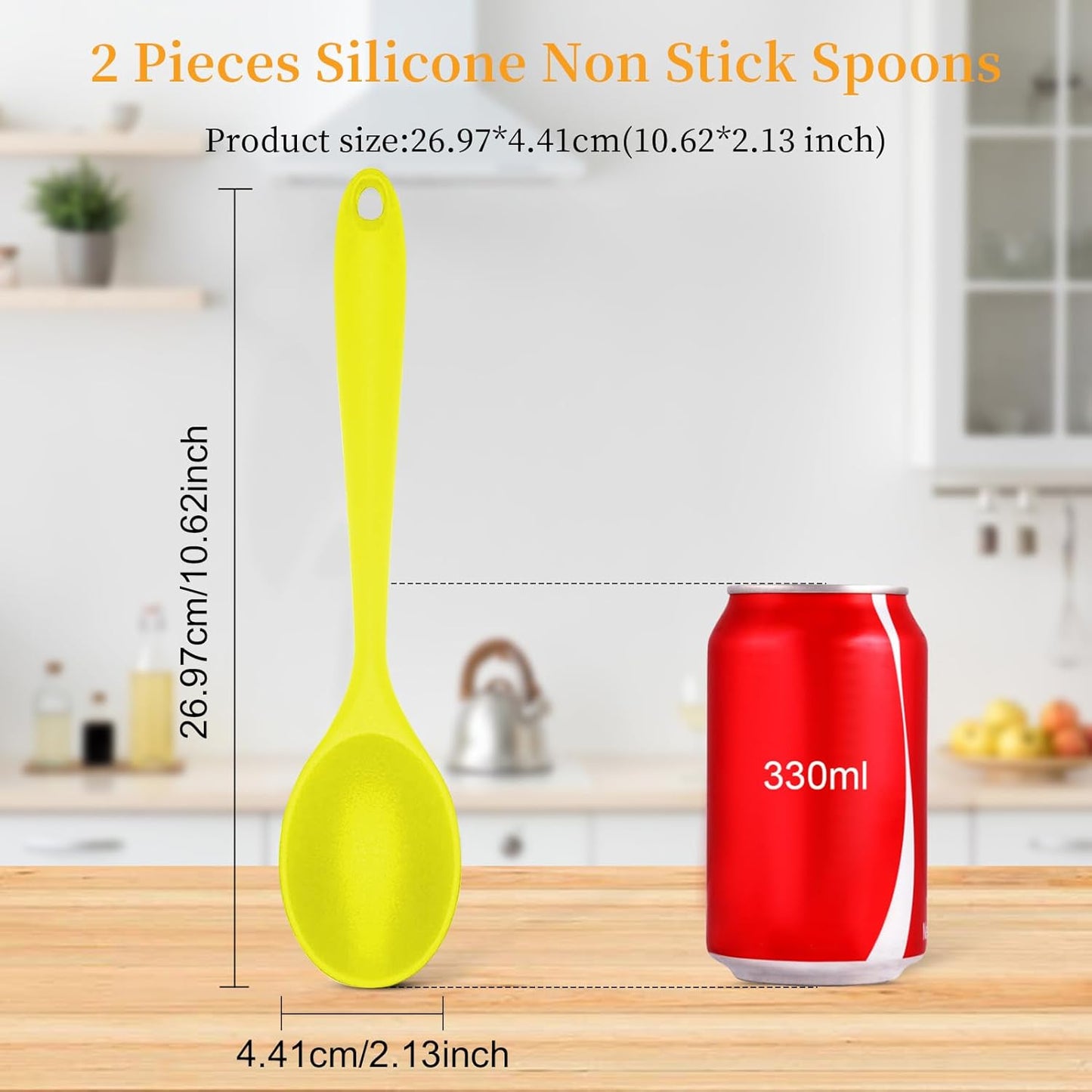 2 Pcs Silicone Nonstick Mixing Spoon, Silicone Spoons for Cooking Heat Resistant, Cooking Utensil for Kitchen Cooking Baking Stirring Serving (Yellow)