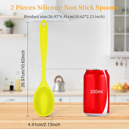 2 Pcs Silicone Nonstick Mixing Spoon, Silicone Spoons for Cooking Heat Resistant, Cooking Utensil for Kitchen Cooking Baking Stirring Serving (Yellow)