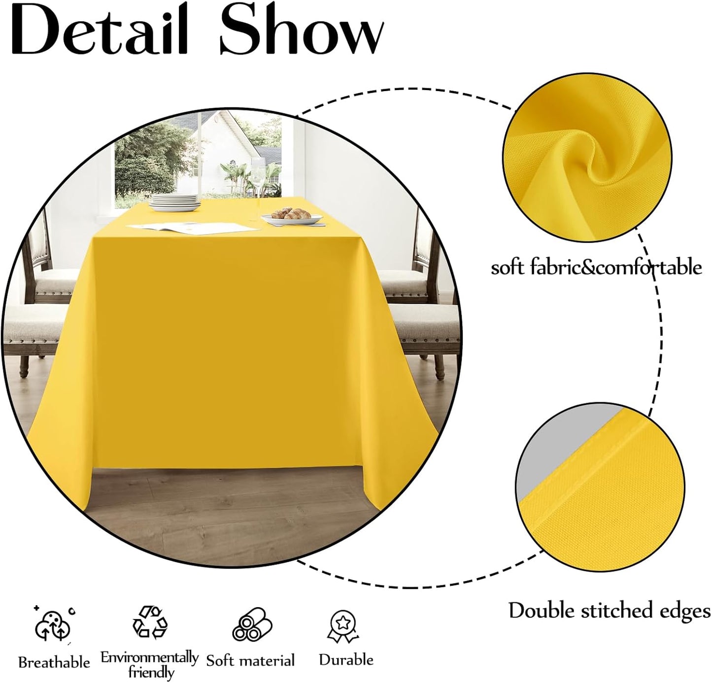 Rectangle Tablecloths 60x120 Inch 2 Pack Yellow Tablecloth Washable Decorative Linen Polyester Table Cloths for Dining Table Banquets Buffet Parties and Wedding
