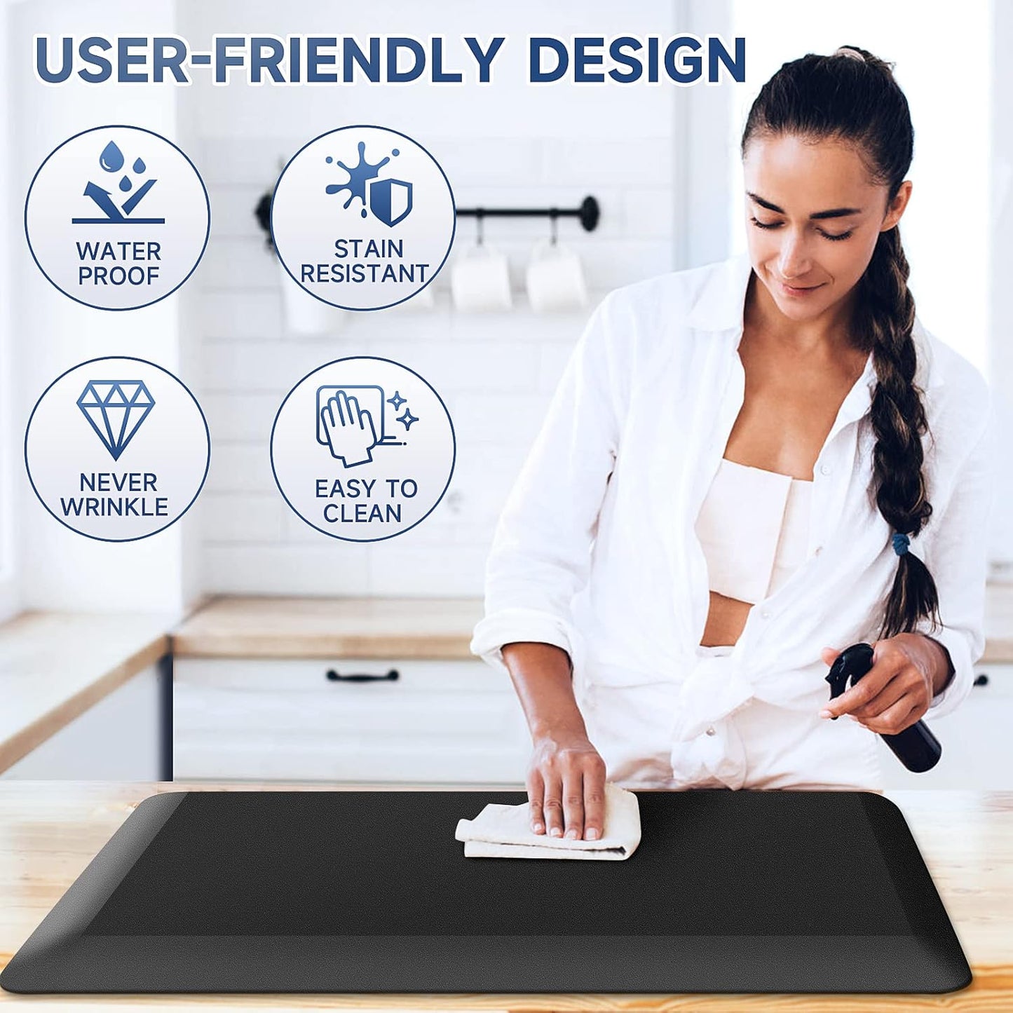 4/5 Inch Thick Kitchen Mats for Floor, StepRite Kitchen Rug for Standing Desk, Non-Slip, Thicker, Stain Resistant, Waterproof, Comfort Anti Fatigue Floor Mat for Home, Kitchen, Office - Black, 32*20''