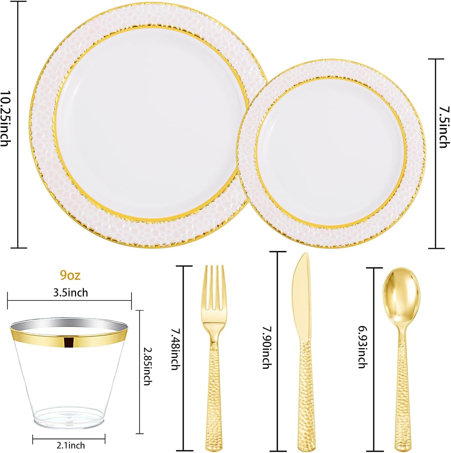 Ciaell 150PCS Pink Plastic Plates – Disposable Pink and Gold Plates Set include 50Plates, 25Forks, 25Knives, 25Spoons, 25Cups for Wedding & Party