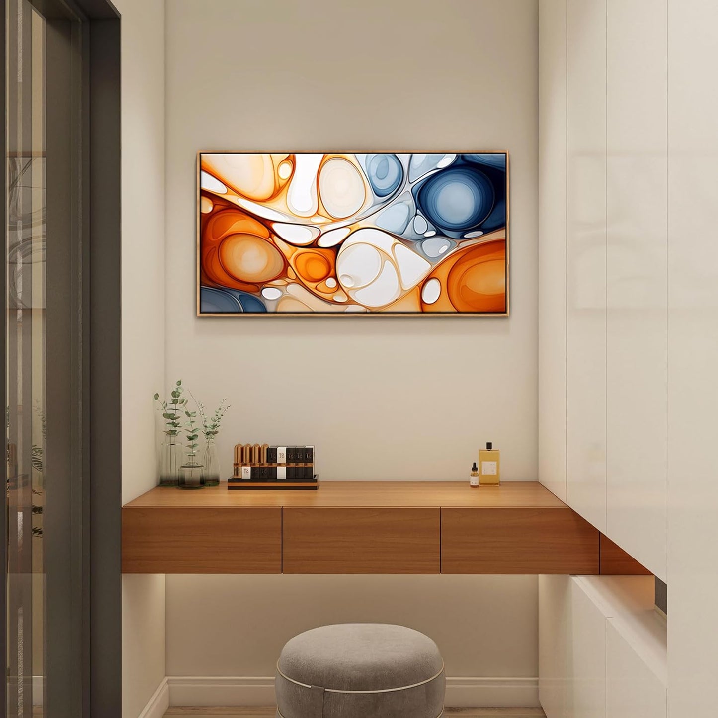 KLAKLA Orange and Blue Abstract Wall Art - Modern Picture Artwork for Wall Decor - Frame Wall Art for Living Room Office Bedroom