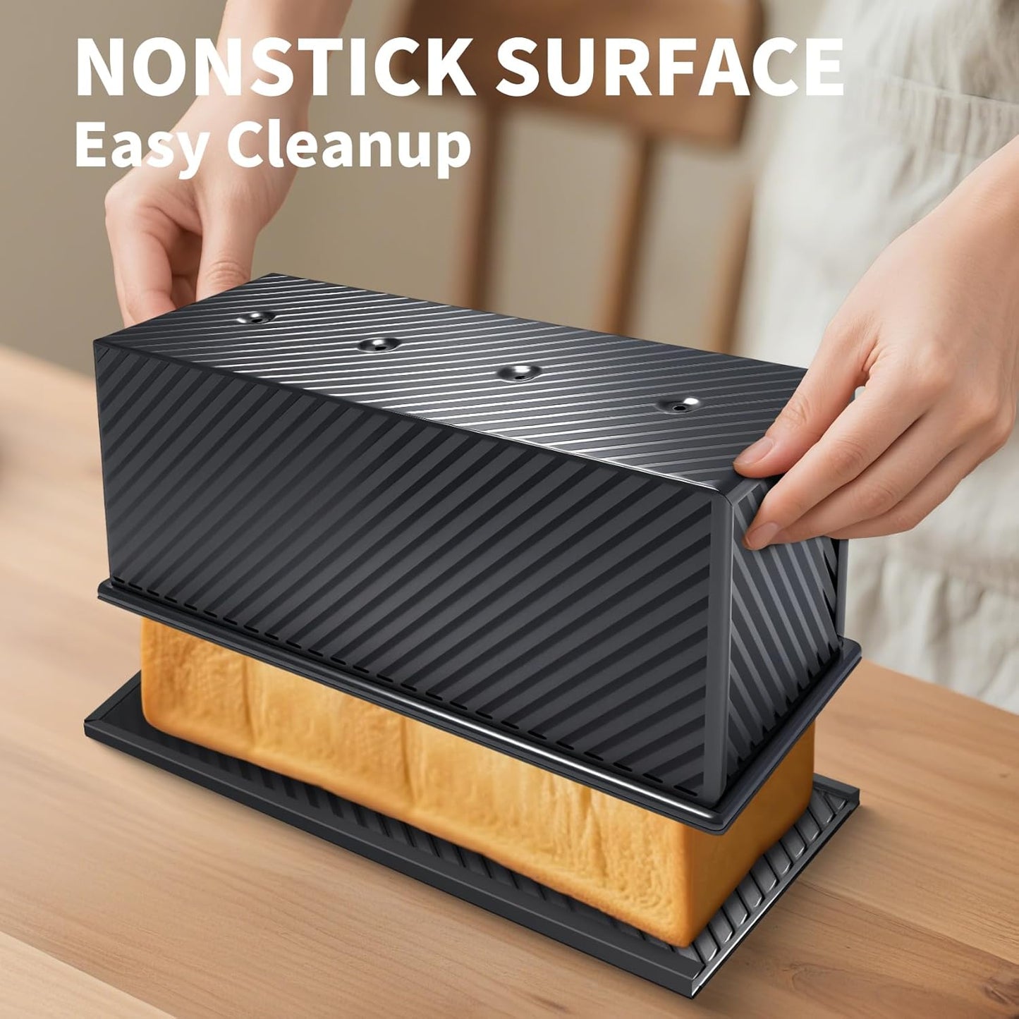 Pullman Loaf Pan with Lid 13x4, 2.2 lb Dough Capacity Bread Loaf Pan, PFTE and PFOA-Free, Healthy Baking for Homemade Sourdough & Sandwich Bread, Nonstick & Easy Clean (Black)