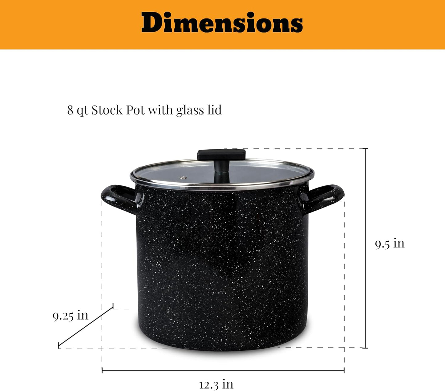Granite Ware 3-Piece Cookware Set, 8 Qt Stock Pot & 3 Qt Casserole w/Glass Lid, Speckled Black