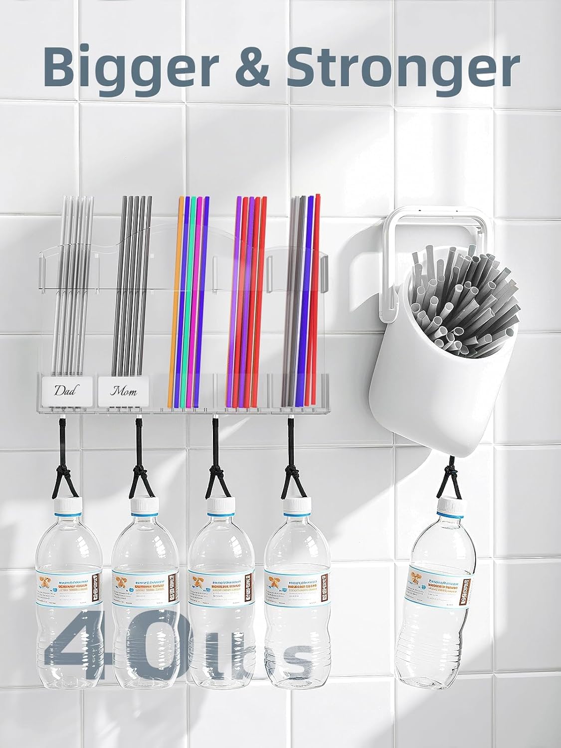 9.8" Acrylic Straw Holder for Cabinet Door - Straw Organizer with Ultra-Sticky Adhesive, Kitchen & RV Essensials, 5-Compartment Storage for Reusable Straws & Brushes, Colored Pencils, Markers