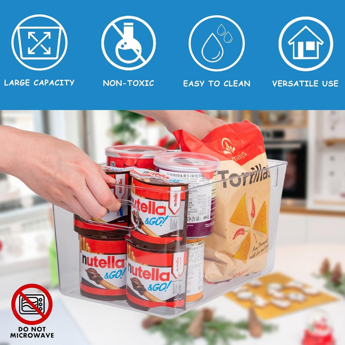 Clear Plastic Storage Bins-8 Pcs Pantry Organizers and Storage Containers with 4 Large (11"x8"x6") and 4 Small Snack Containers, Home Organization for Bathroom, Kitchen, Closet and Office