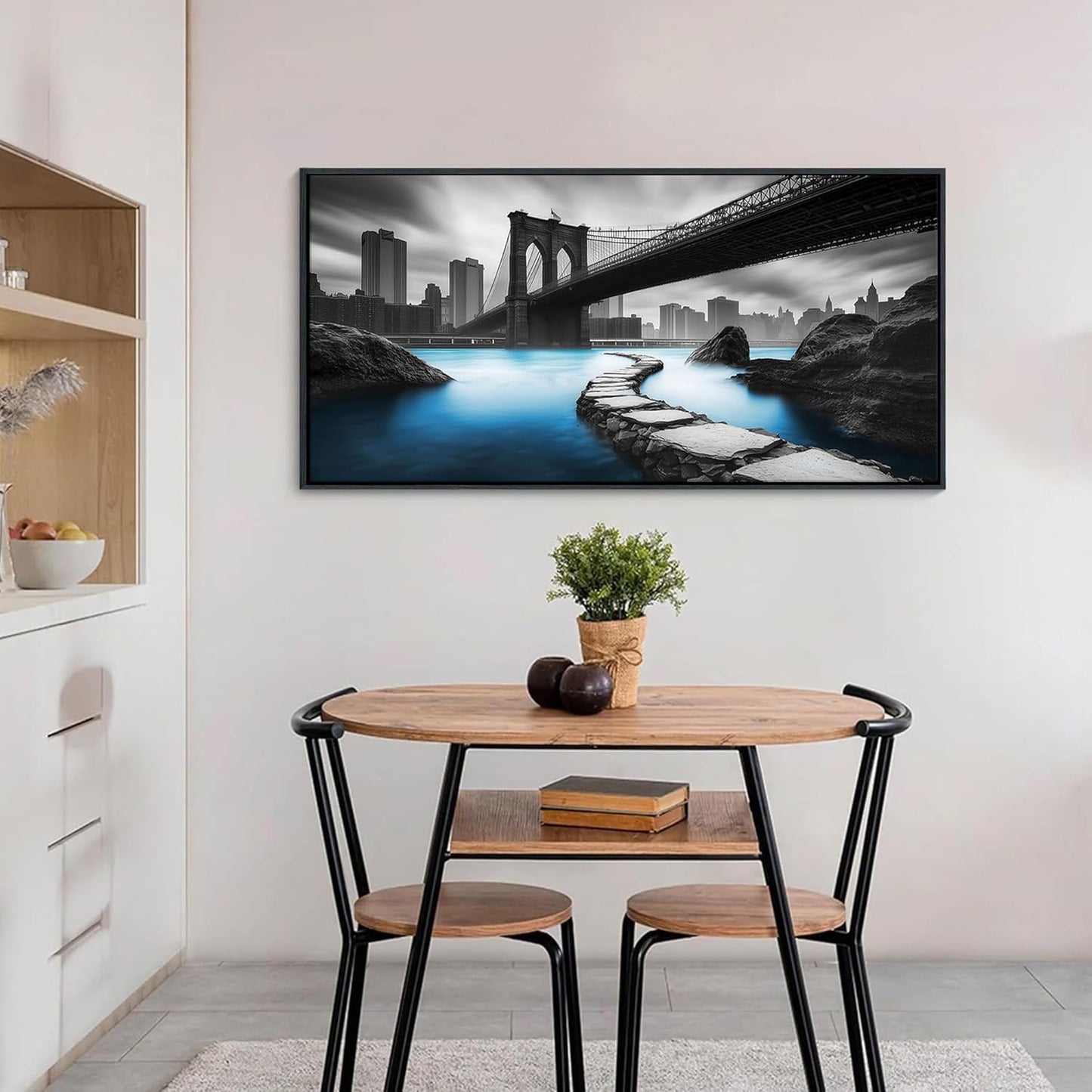 HKDGOKA Brooklyn Bridge Wall Art - Large Black and White Urban Architecture Landscape Canvas Pictures Modern Abstract City Paintings for Living Room Bedroom Office Home Artwork Decor 20x40