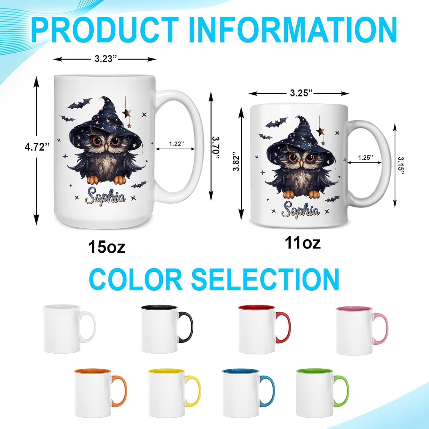 Hyturtle Personalized Halloween Owl Mug - Owl Gift For Women Lover - Wild Animal Lover Gift For Her - Spooky Season Decor For Fall Season Halloween - Custom Name Coffee Cup Ceramic Mug 11 oz 15 oz