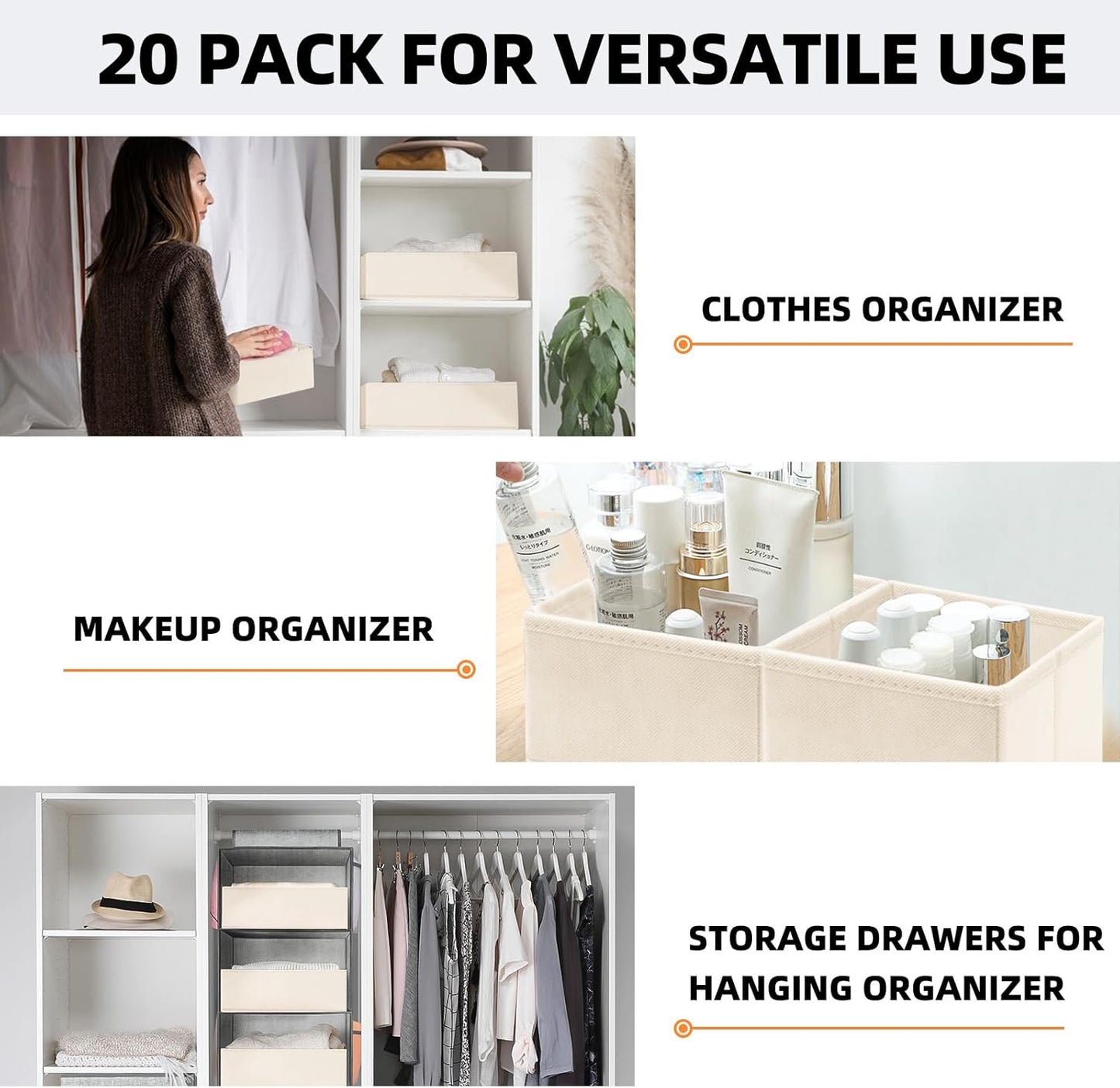 【FAMILY PACK】Drawer Organizer Clothes, 20 Pack Dresser Organizer Bins for Baby Clothes - Underwear Bra Sock Organizer - Fabric Closet Organization and Storage Dividers for Nursery Bedroom Dorm