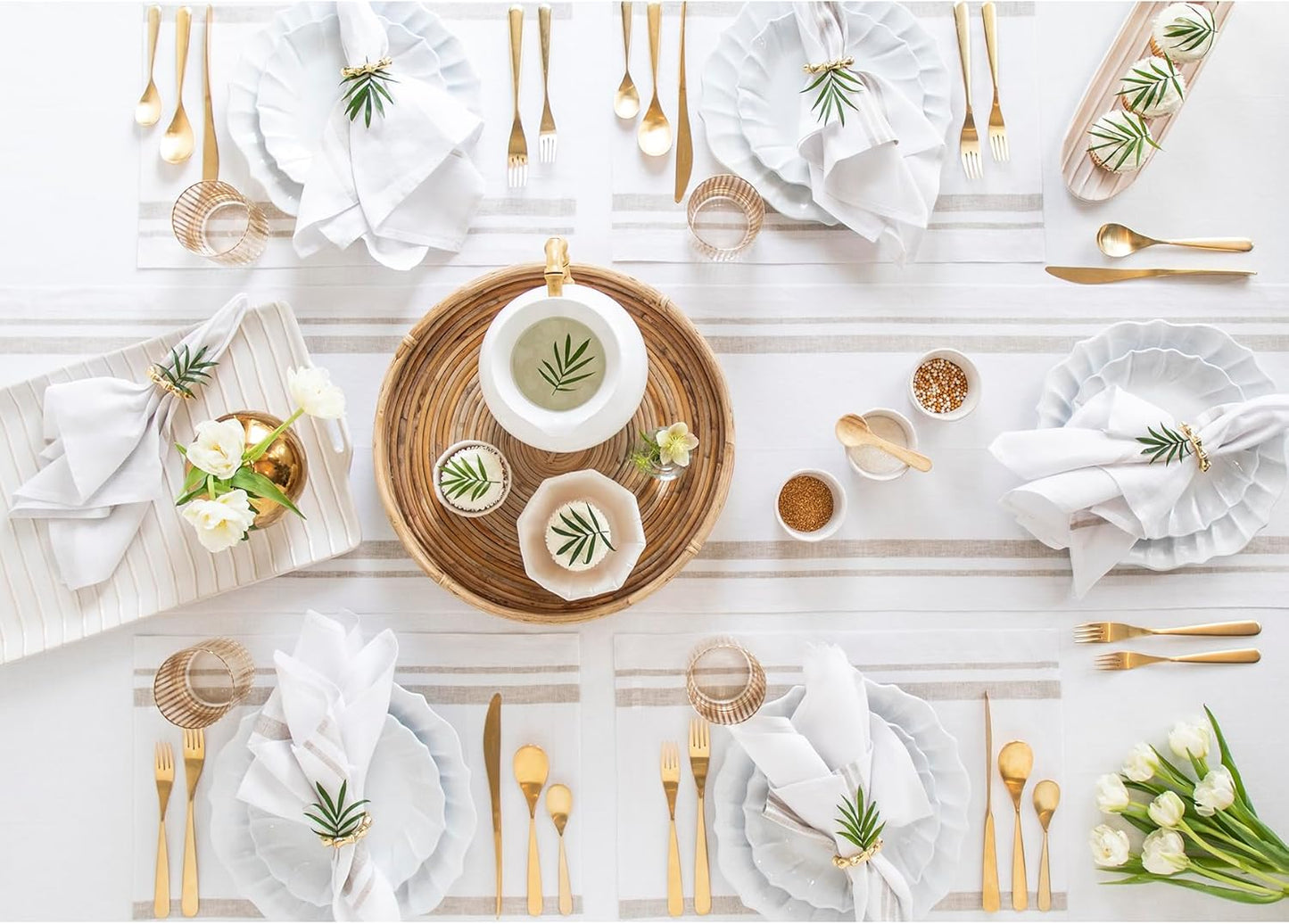 Solino Home Linen Table Runner 48 Inches - 100% Pure Linen Natural and White French Stripe Table Runner 14 x 48 Inch Ideal for Dresser and Coffee Tables - Fall, Halloween, Thanksgiving, Holiday