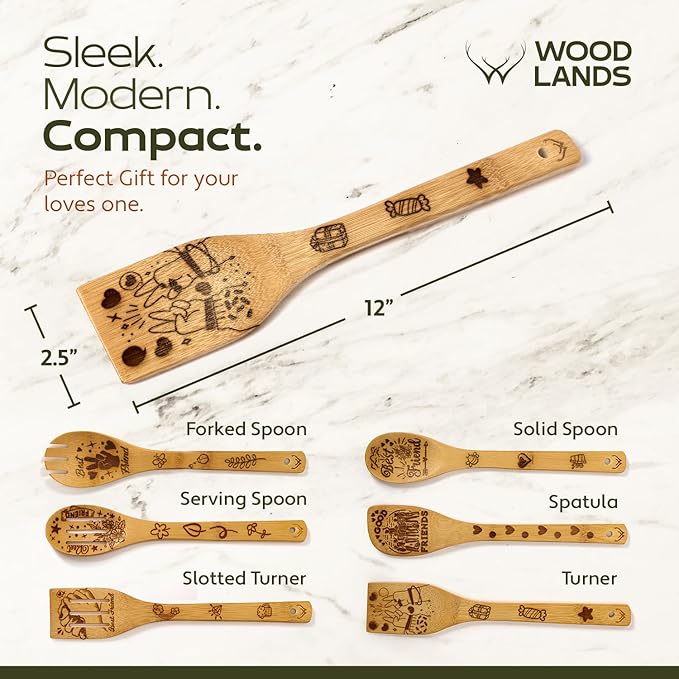 Wooden Spoons for Cooking - 6-Piece Wooden Utensil Set with Spatulas & Spoons, Heat-Resistant, Eco-Friendly Kitchen Utensils for Non-Stick Cookware (Best Friend)