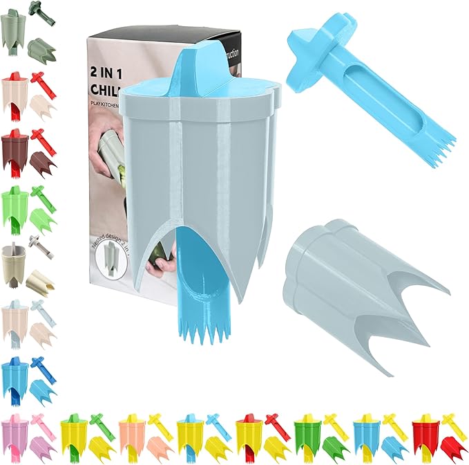 Pepper Corer, 2 in 1 Red Bell Pepper Seed Corer Remover Tool, Fruit & Vegetable Corers Quick Cave Tools for Jalapeno Cutter Deseeder, S-P-Blue