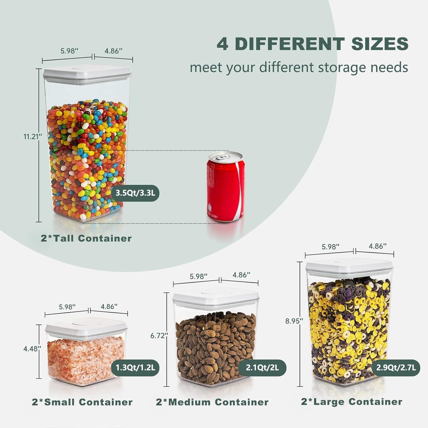 Pop Top Food Storage Containers - 8 Pack BPA-Free Pantry Organizers with Airtight Lids, Food-Grade with Measurement Marks
