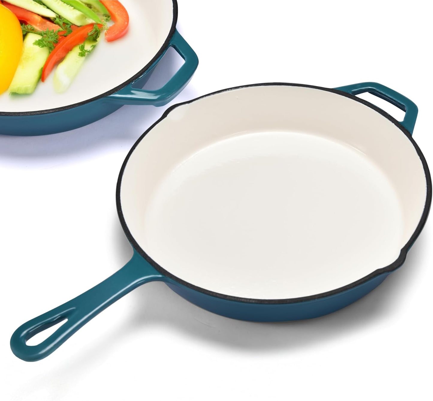 Bruntmor Cast Iron Pan - 10x16-Inch Round Skillet with Pour Spout - Frying Pan Compatible with Stovetops, Ovens, and Grills -Pre-Seasoned Non-Stick Surface Kitchen Tool and Cookware for Frying - Teal