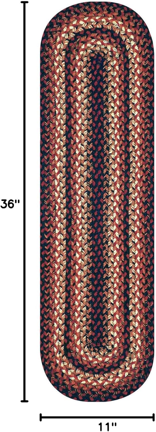 Homespice Prescott Braided Oval Table Runner, Warm Primitive Decor, Black and Red 11x36 - Jute Dining Table Accessories - Rich Colors, Easy to Clean, Durable and Protects Furniture