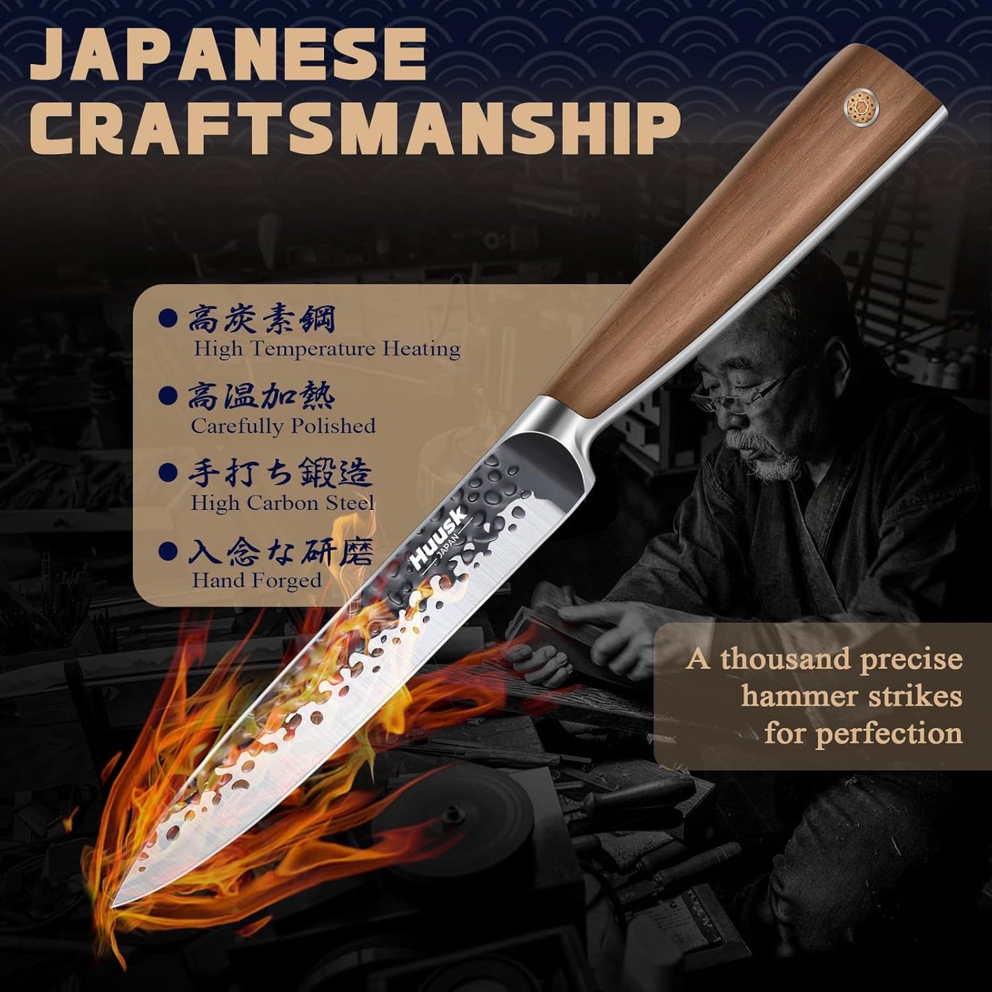 Huusk Kitchen Utility Knife 5.5" Paring Knife Ultra Sharp High Carbon Steel Tomato Knives Japan Chef Knife Multipurpose Kitchen Knife for Fruit and Vegetable with Premium Present Box