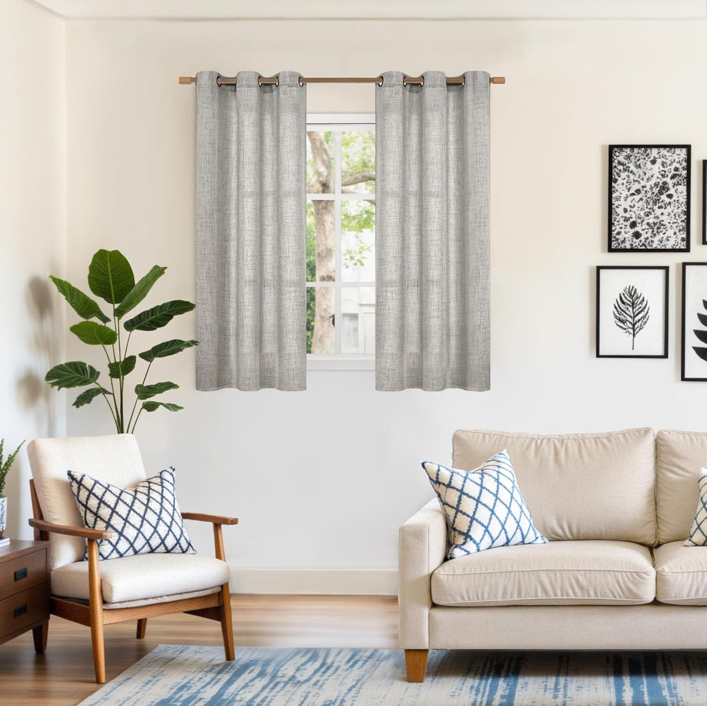 YoungsTex Linen Curtains 54 Inches Length for Short Living Room, Dark Grey Semi Sheer Window Drapes Light Filtering with Bronze Grommet for Bedroom Kitchen Bathroom, 2 Panels, 42 X 54 Inch