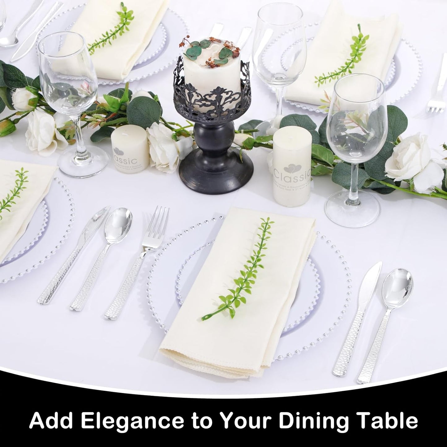 Supernal 180 pieces Silver Plastic Silverware, Disposable Plastic Silverware Heavy Duty, Silver Disposable Cutlery Sets Include 60 Forks, 60 Knives and 60 Spoons Suitable for Birthday, Party, Wedding