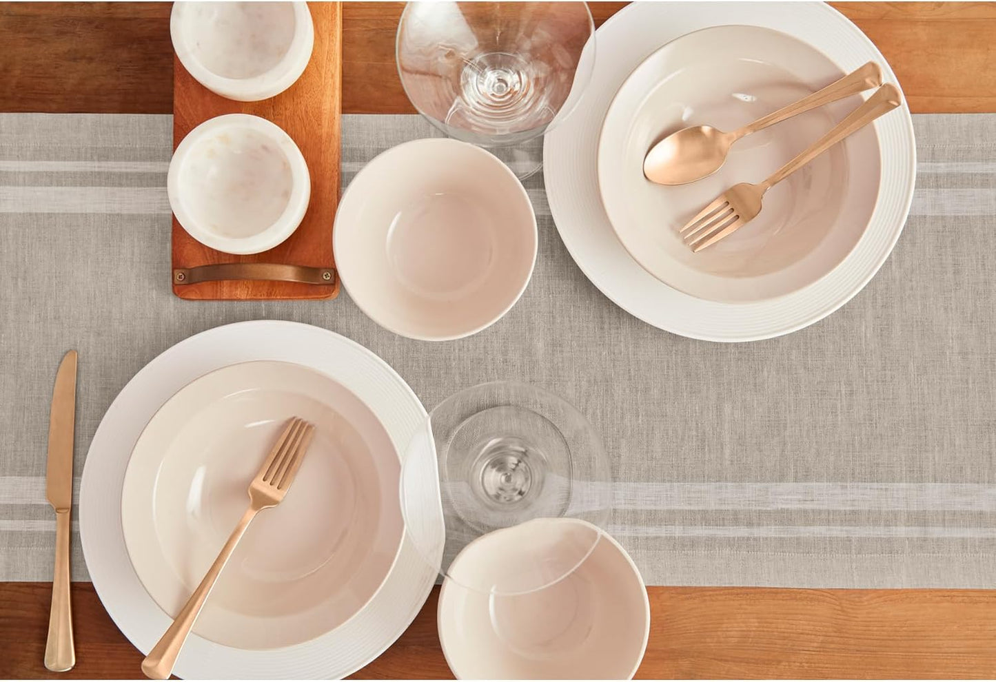 Solino Home Linen Table Runner 108 Inches Long - French Stripe, 100% Pure Linen White and Natural Farmhouse Table Runner 14 x 108 Inch Ideal for Dining, Fall, Autumn, Thanksgiving