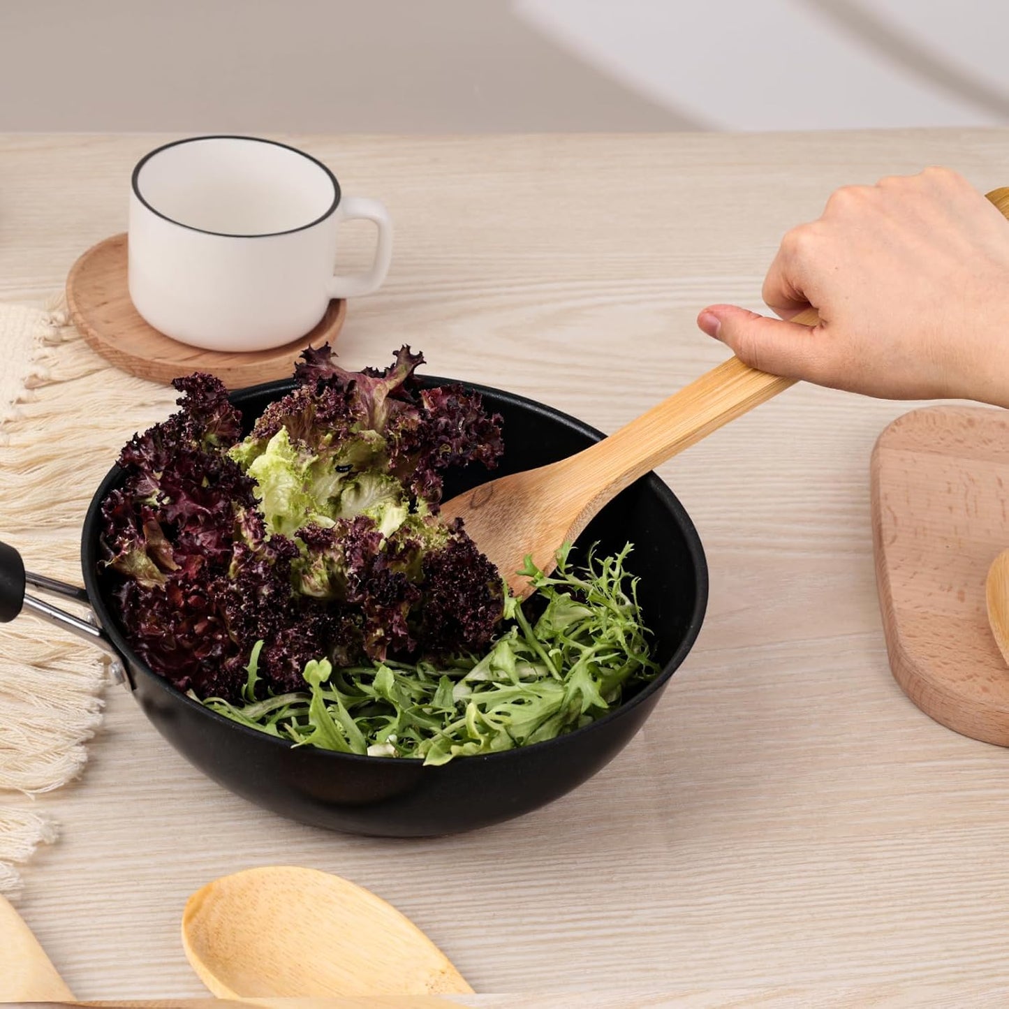 HANSGO Bamboo Wooden Spoons for Cooking, 6PCS Non-Stick Kitchen Utensils Set, Natural and Durable Wooden Spatula for Nonstick Cookware, Apartment Essentials