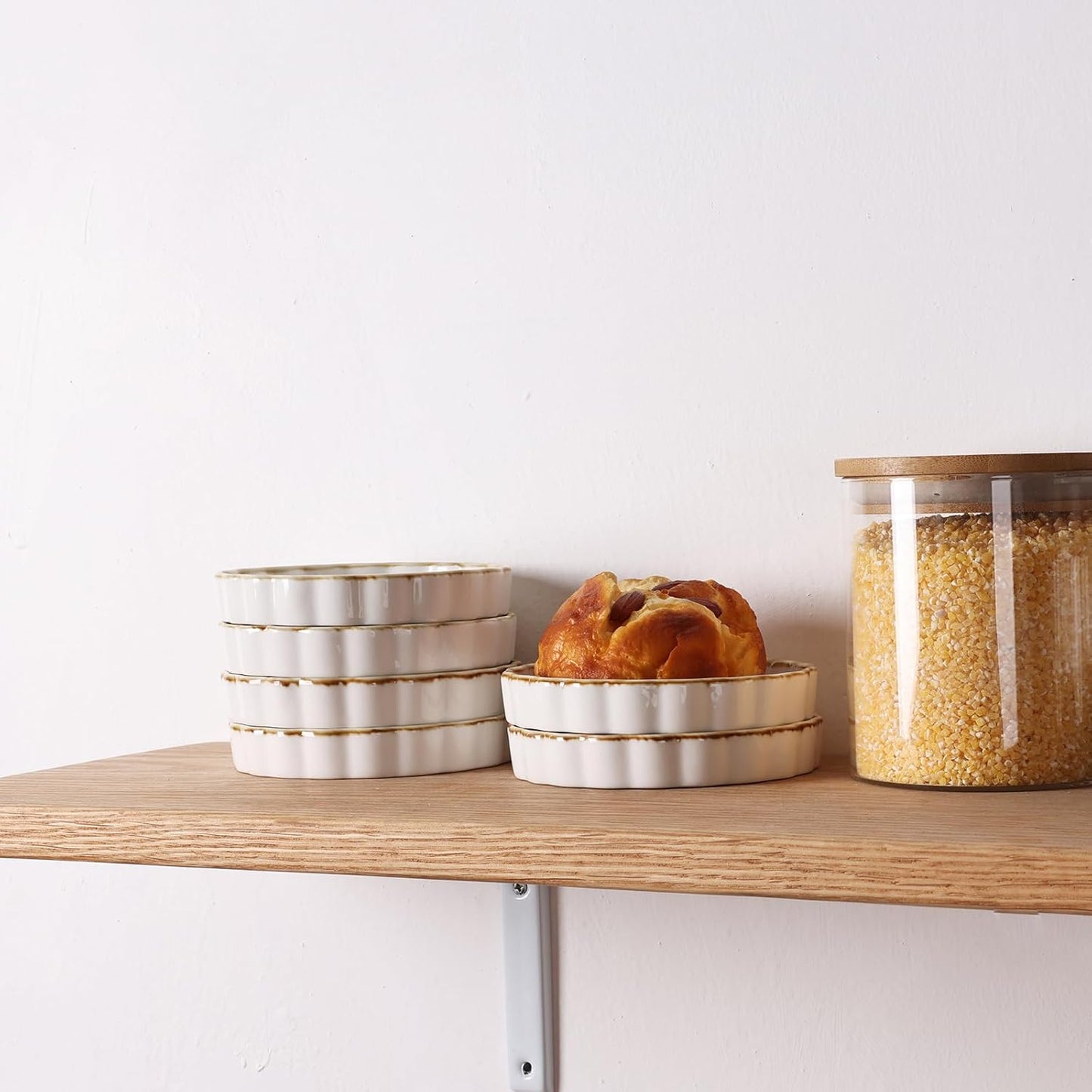 ONTUBE Ramekins -Porcelain Round Ramekins for Creme Brulee Dishes,Dipping Sauces,Baking Pudding Cups, Souffle Dish,Oven Safe,Set of 6 (Brown/White)