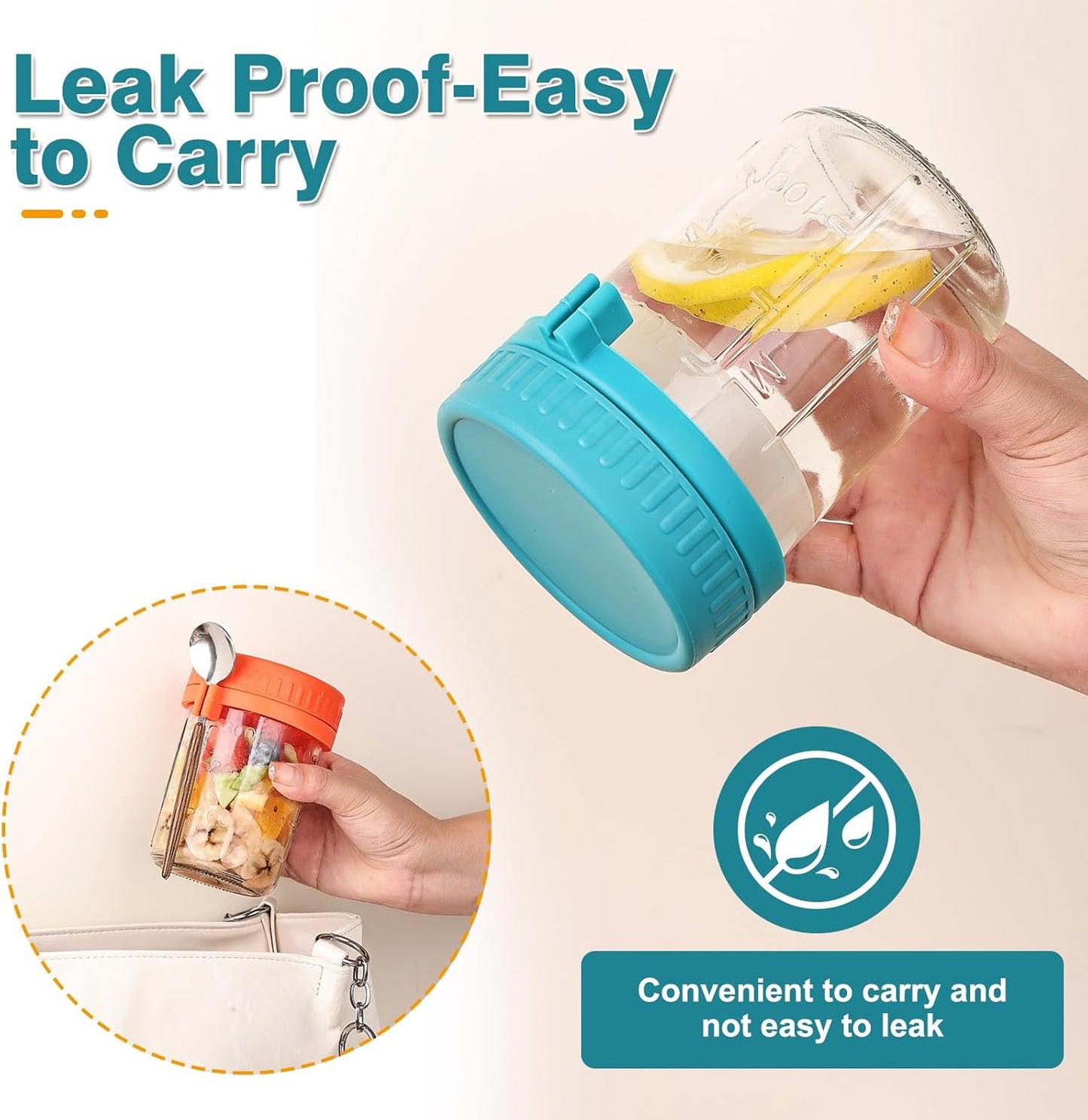 Liuruiyu 6 Pack 16 oz Overnight Oats Containers with Lids and Spoons, Wide Mouth Mason Jars with Removable Separate Compartments, Airtight and Leak-Proof Glass Jars for Chia Pudding, Yogurt, Parfait