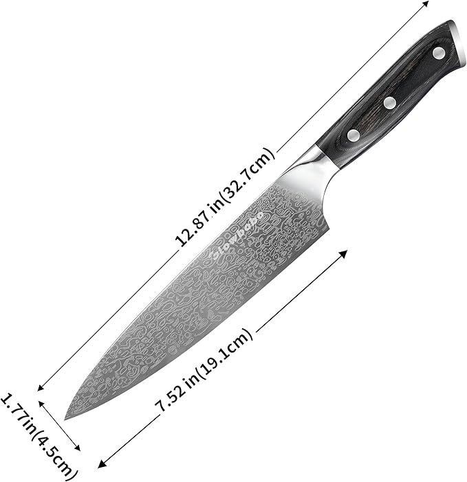 8 Inch Chef Knife 5Cr15MoV High Carbon Steel Professional Kitchen Knife Razor Sharp Blade with Non Slip natural colorwood Handle and Gift Box Blade Guard Finger Guard Sharpener Included